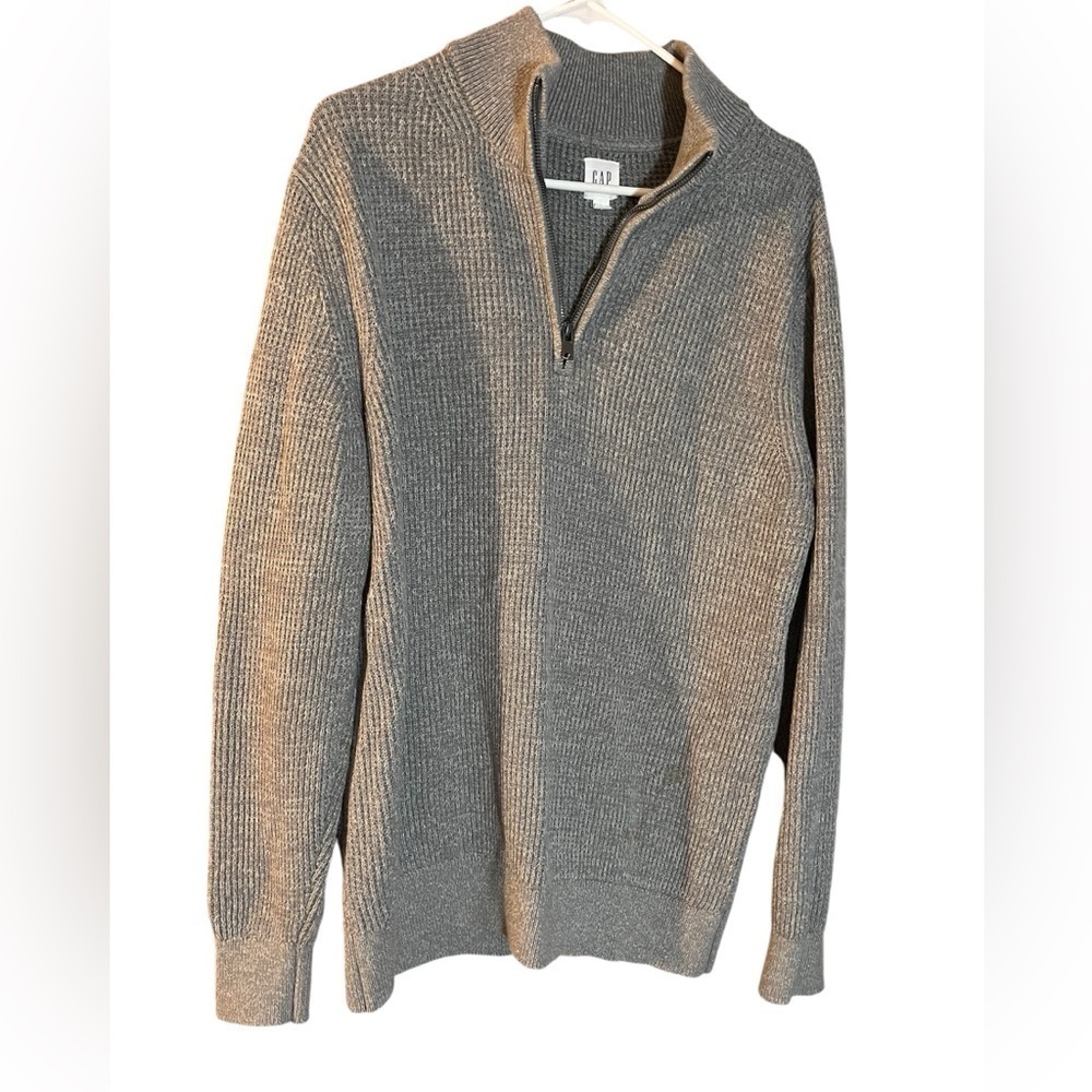 Gap Henley Quarter-Zip preppy old money waffle knit Chunky knit sweater LG